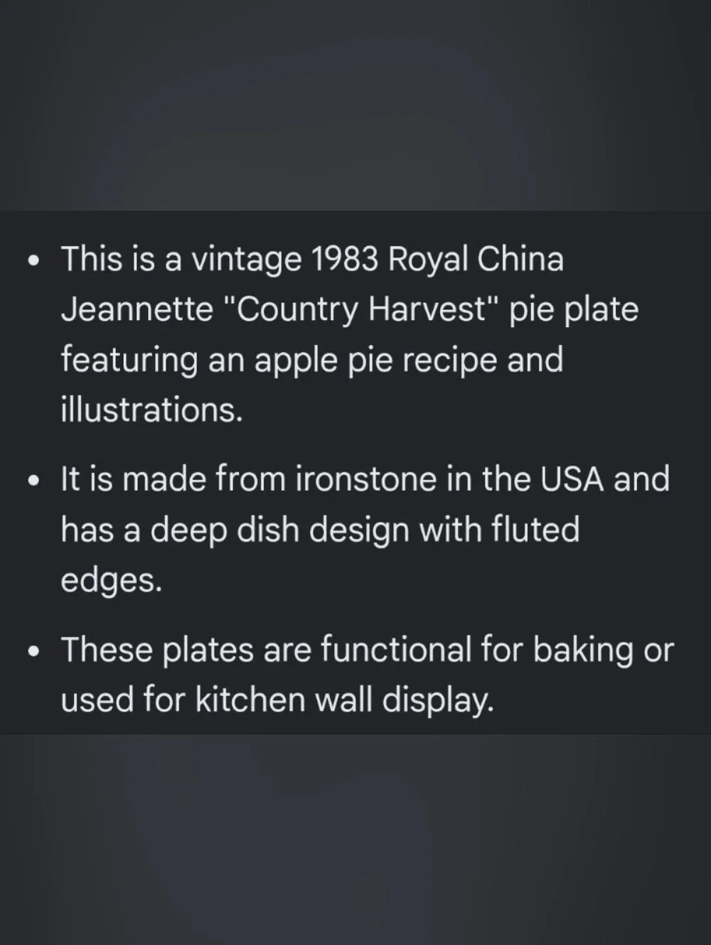 Royal China Apple Pie Jeannette Country Harvest Pie Plate